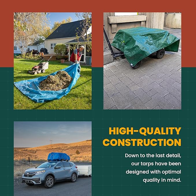 Large Waterproof Tarp - Heavy Duty 20 Mil Thick Poly Tarpaulin Ideal for Canopy Tents, Boats, RV or Pool Covers - Multipurpose Protective Tarps with Grommets for Indoor and Outdoor Use | 12' x 12'