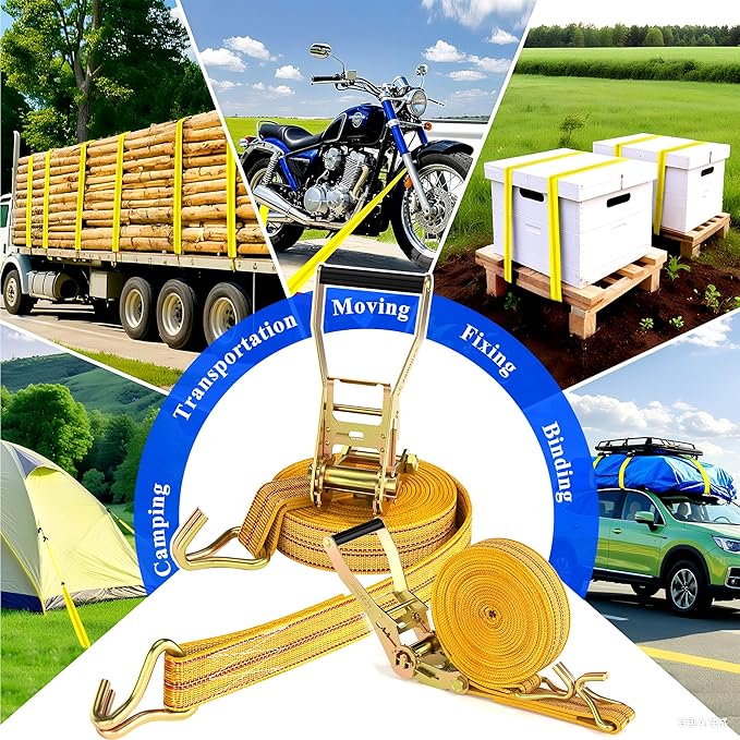 4Pack Heavy Duty Ratchet Straps, 2” 32Ft Ratchet Tie Down Strap, Tie Down Ratcheting with Double J Hook, 4000 LB Break Strength Cargo Straps Ratcheting for Moving Cargo, Lawn Equipment and Motorcycles
