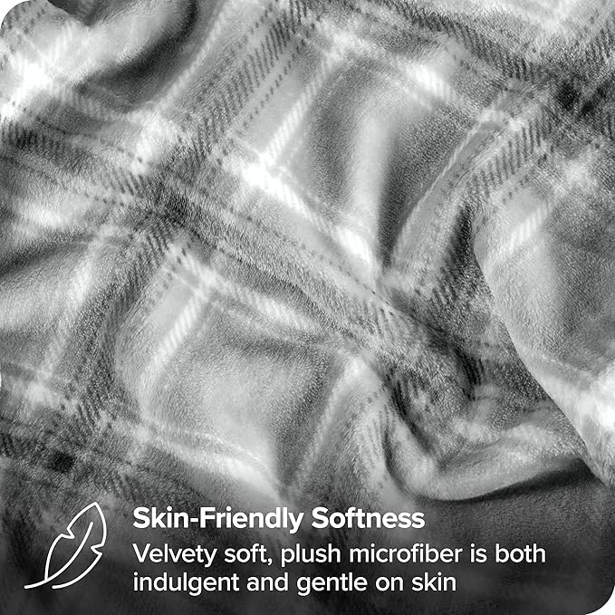 Bare Home Textured Fleece Blanket - Throw/Travel - Ultra-Soft Lightweight for Bed, Sofa, and Couch - Luxury Microplush - Cozy Warm Blanket (Throw/Travel, Tartan Plaid)