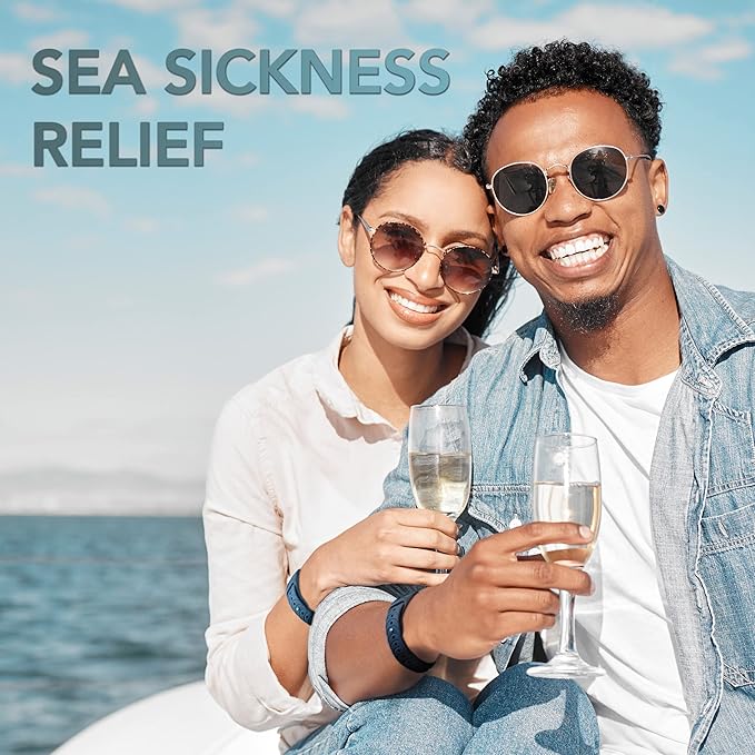 Nausea Relief Wristband for Motion and Sea Sickness | Anti-Nausea Acupressure Bands for Morning Sickness | Sea Bands for Motion Sickness Relief. (Steel Blue)