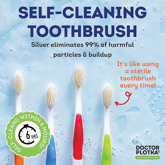 MOUTHWATCHERS Soft Flossing Toothbrushes, Value Pack of 4, Orange, Manual Toothbrush for Adults, Ultra Clean, Good for Sensitive Teeth and Gums, by Dr. Plotka's