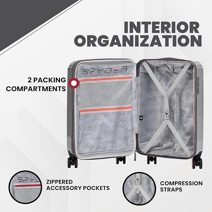 Spyder Traverse 29 Inch Large Expandable Hardside Upright Suitcase with 360° Spinner Wheels, TSA Approved Lock, Silver