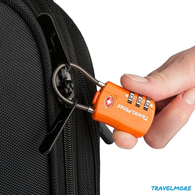 2 Pack TSA Approved Travel Combination Cable Luggage Locks for Suitcases & Backpacks - Orange