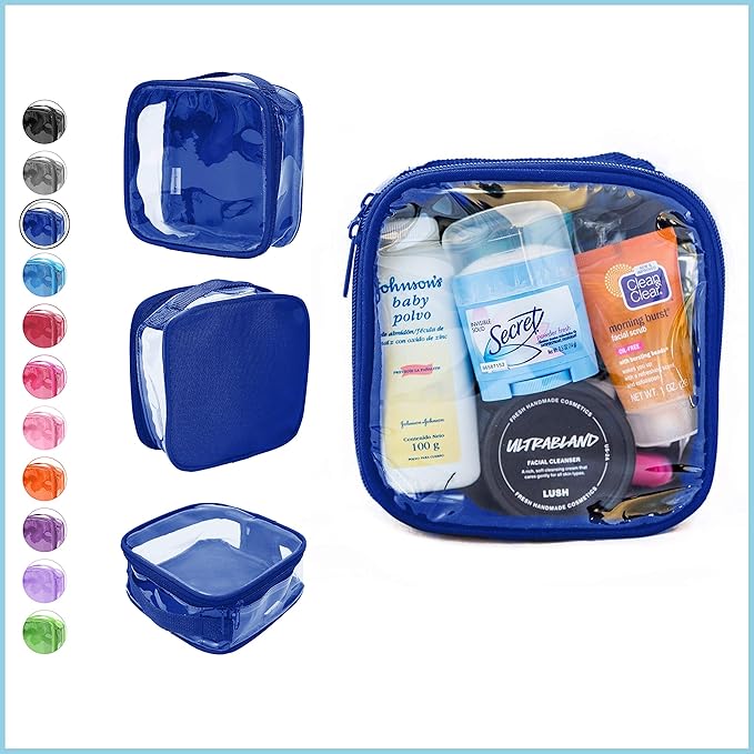 EzPacking Clear TSA Approved 3-1-1 Travel Toiletry Bag for Carry On/Quart Size Transparent Liquids Pouch for Airport Security/See Through Vinyl & PVC Plastic Organizer for Men and Women (Royal Blue)