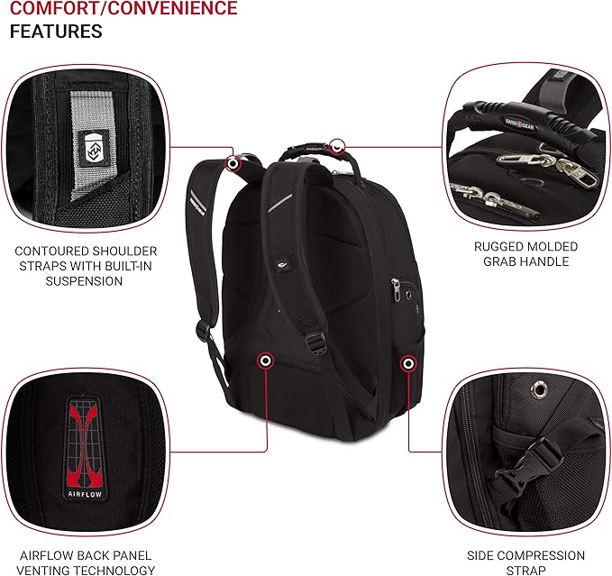 SwissGear 1923 Scansmart Backpack, Black/Silver, 17-Inch