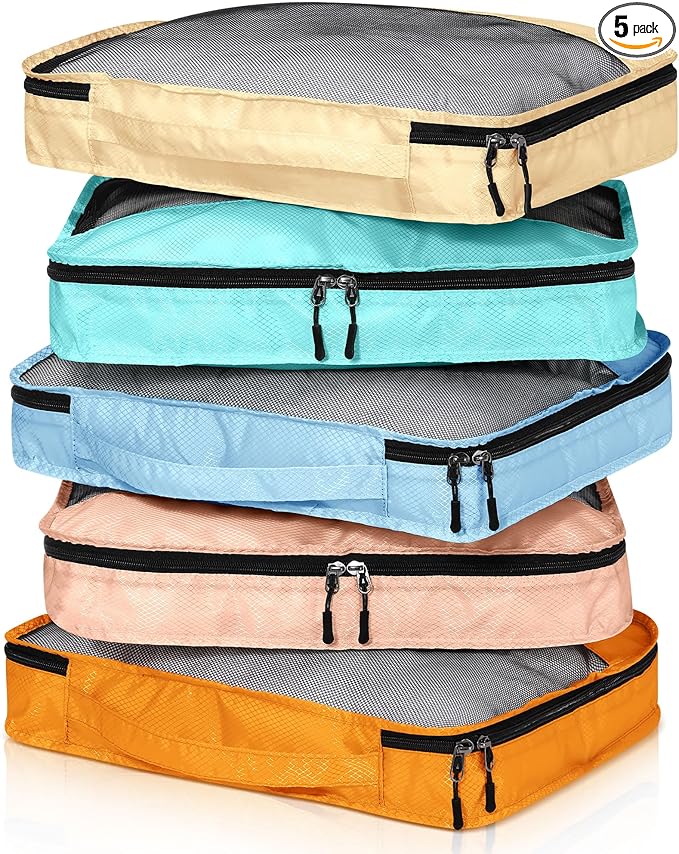 5 Pcs Packing Cubes for Suitcase Large Travel Cubes Carry on Luggage Organizer Bags for Clothes Accessories(S,Pastel)