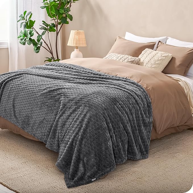 Bare Home Textured Fleece Blanket - Full/Queen - Ultra-Soft Lightweight for Bed, Sofa, and Couch - Luxury Microplush - Cozy Warm Blanket (Full/Queen, Waffle Grey)
