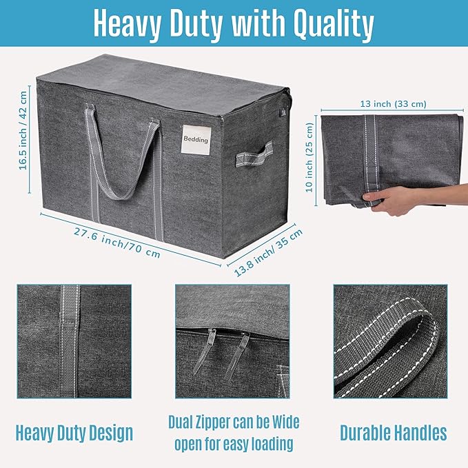 VENO 2 Pack Moving Bags, Heavy Duty, Moving Boxes Alternative, Packing Storage Supplies for Dorm Room Essentials with Zipper for Clothes, Extra Large Totes for Packaging (Dark Gray, 2 Pack)