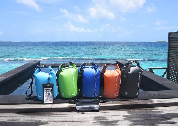 Freegrace Waterproof Dry Bags Set of 3 Dry Bag with 2 Zip Lock Seals & Detachable Shoulder Strap, Waist Pouch & Phone Case - Can Be Submerged Into Water - for Swimming (Navy Blue, 10L)