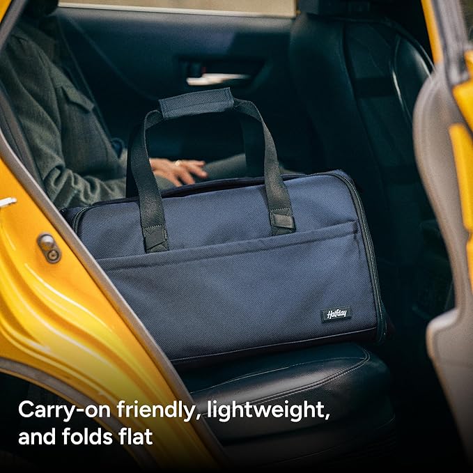 Halfday Convertible 2-in-1 Premium Garment Duffel Weekender Bag 45L | Wrinkle-Free Travel, Hanging Suit Compartment, Shoe Pockets, Trolley Sleeve. Balistic Nylon Carry-On, Jet