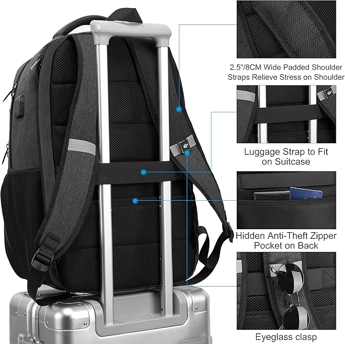 17.3 Inch Laptop Backpack, School Backpack,Large TSA Travel Carry on Backpack,College Student Bookbag with USB Port,Teenagers Water Resistant Computer Bagpack Gift for Men Women,Grey