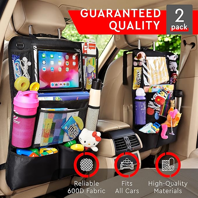 Helteko Backseat Car Organizer, Kick Mats Back Seat Protector with Touch Screen Tablet Holder, Back Seat Organizer for Kids with 9 Storage Pockets, Travel Accessories (2 Pack, Venetian Red)
