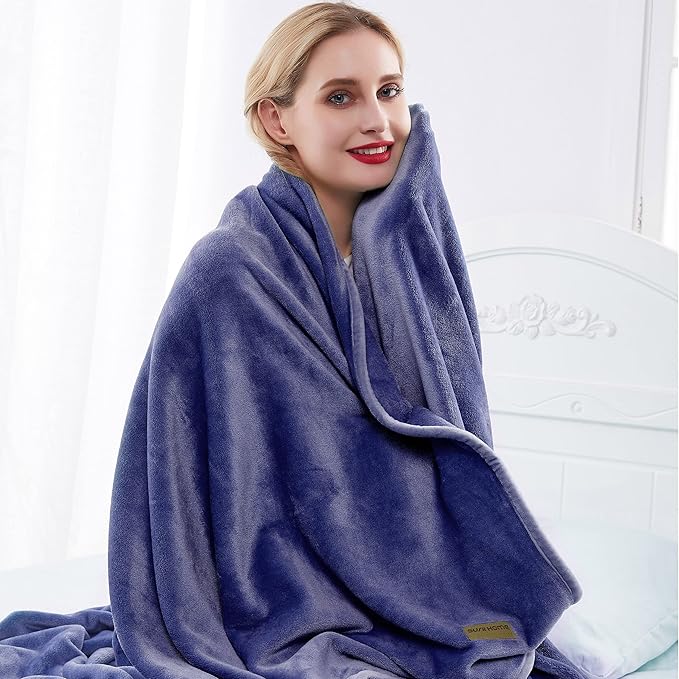 Surii Home Luxury Microfiber Flannel Blanket, Super Soft, Warm, Cozy, Fluffy, and Breathable, Perfect Throws for Bed, Couch, Sofa, for All Season Use. 350GSM Twin Size 60x80 Inches (Navy Blue)