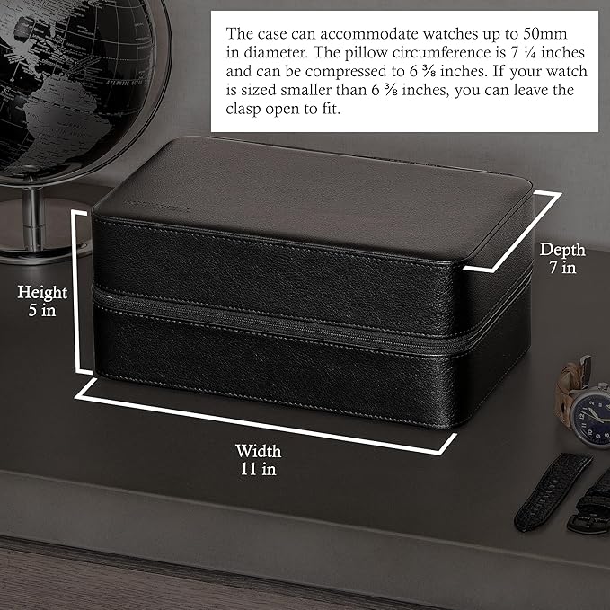 ROTHWELL 8 Watch Travel Case Storage Organizer for 8 Watches, Sunglasses, Rings & Cufflinks |Tough Portable Protection with Zipper Fits Most Wristwatches & Smart Watches Up to 50mm (Black/Grey)