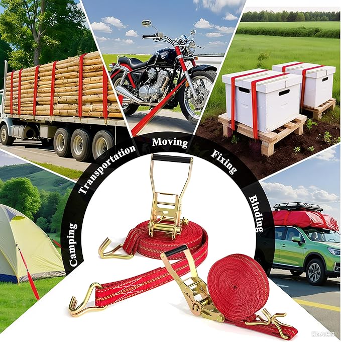 2Pack Ratchet Straps Heavy Duty, 2” 32Ft Tie Down Straps Ratchet, Tie Down Ratcheting with Double J Hook, 4000 LB Break Strength Cargo Strap Ratcheting for Moving, Trailers, Motorcycles and Car Roof