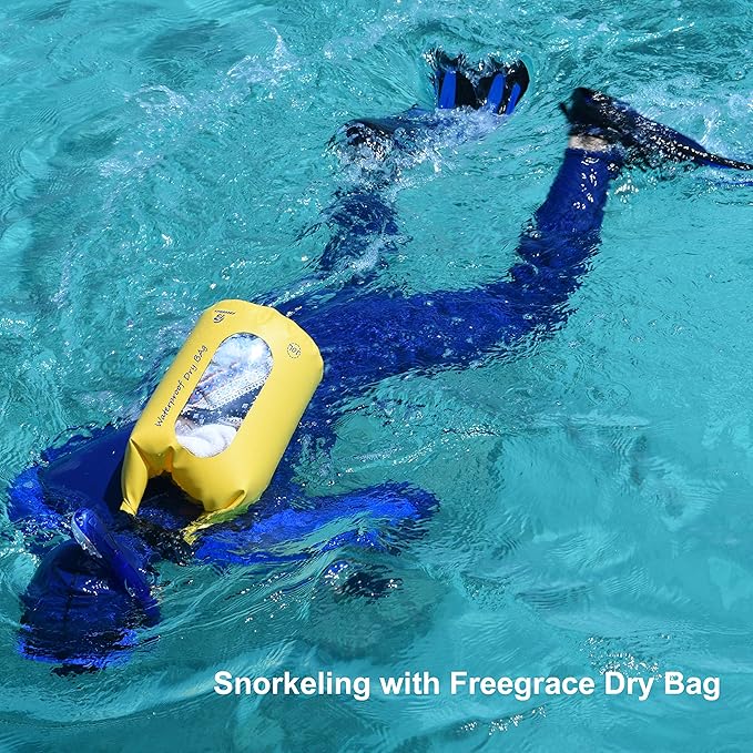 Freegrace Waterproof Dry Bags Set of 3 Dry Bag with 2 Zip Lock Seals & Detachable Shoulder Strap, Waist Pouch & Phone Case - Can Be Submerged Into Water - for Swimming (Orange, 5L)
