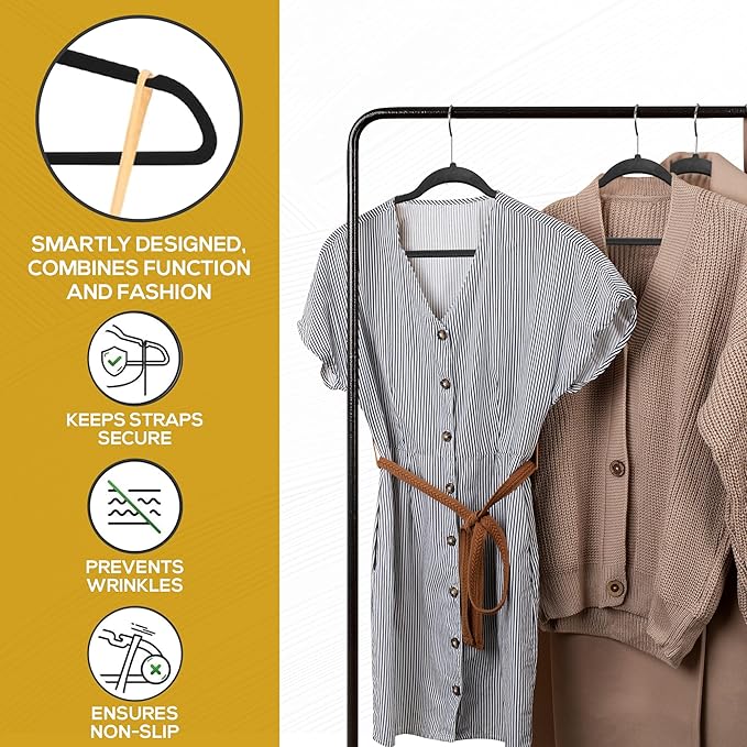 Premium Black Velvet Hangers 30 Pack – Space Saving Felt Hanger, Non Slip Clothes Hangers for Closet, Heavy Duty Hanger for Coats, Shirts & Pants, 360° Swivel Hook, Hold Up to 10lbs