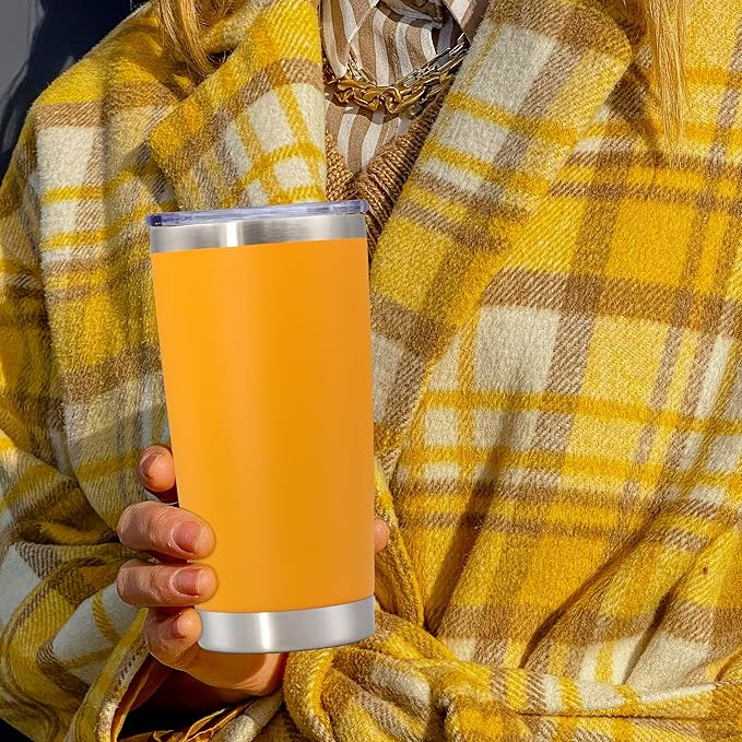 20 oz Tumbler with lid Double Wall Vacuum Insulated Tumblers Stainless Steel Coffee Mug Travel Coffee Tumbler Powder Coated Tumbler Cup Keep Hot&Cold - (Orange 12 Pack)