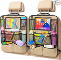 Helteko Backseat Car Organizer, Kick Mats Back Seat Protector with Touch Screen Tablet Holder, Back Seat Organizer for Kids with 9 Storage Pockets, Travel Accessories (2 Pack, Beige)
