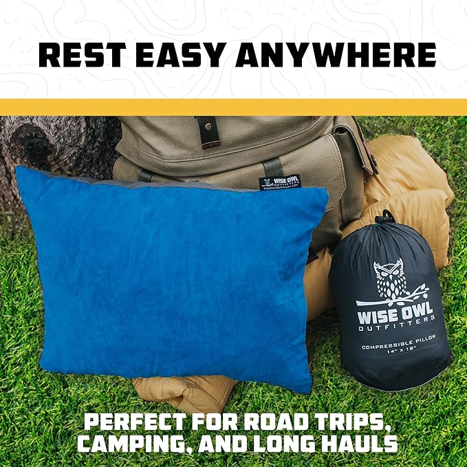 Wise Owl Outfitters Camping Pillow – Memory Foam Travel Pillow for Airplane Sleeping, Hiking, Backpacking & Outdoor Use - Small & Portable for Adults, Car, Camp & Tent
