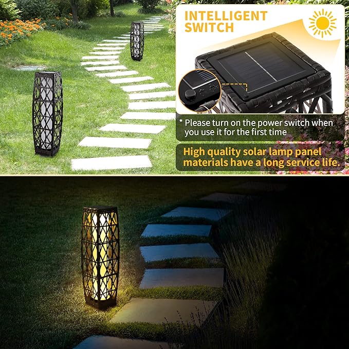 Solar Floor Lamp,Outdoor Floor Lamp,Solar Lanterns Outdoor Waterproof,Solar Powered Resin Wicker Lamp,Weather-Resistant Rattan Deck Light for Porch, Garden,Patio,Deck