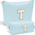 YOOLIFE Initial Makeup Bag for Women Girls - Skin Care for Teens 10-12 | Make Up Bag | Gifts for Women | Graduation Gifts | Mothers Day Gifts | Tween Girls Trendy Stuff Spring Break Essentials T