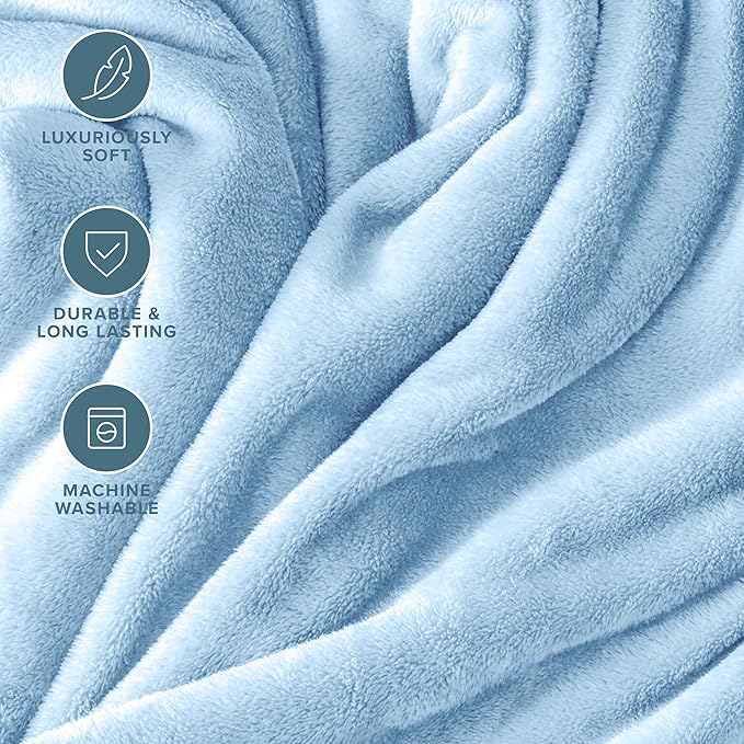 Bare Home Fleece Blanket - Throw/Travel - Ultra-Soft Lightweight for Bed, Sofa, and Couch - Luxury Microplush - Cozy Warm Blanket (Throw/Travel, Light Blue)