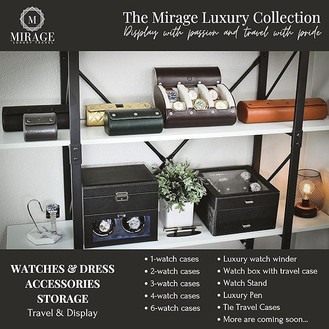 Watch Travel Case for Men Watch Roll for Travel Organizer and Display Watch Case - Swiss Espresso Vegan Leather Watch Case