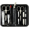 3 Swords Germany – brand quality 8 piece manicure pedicure grooming kit set for professional nail care with synthetic leather case black silver spots - Made in Germany