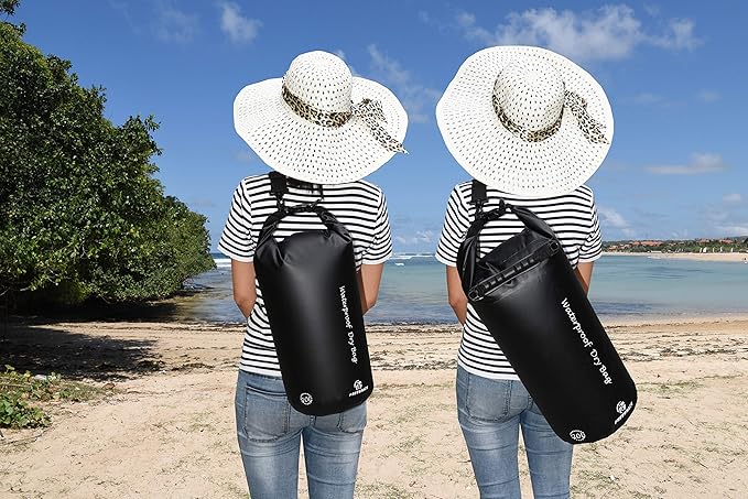 Freegrace Waterproof Dry Bags Set of 3 Dry Bag with 2 Zip Lock Seals & Detachable Shoulder Strap, Waist Pouch & Phone Case - Can Be Submerged Into Water (Black, 20L)