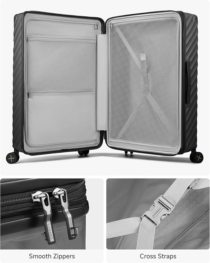 LUGGEX Luggage with Spinner Wheels, Polycarbonate Expandable Hard Shell Suitcase, Checked Large 28 Inch, Cherry