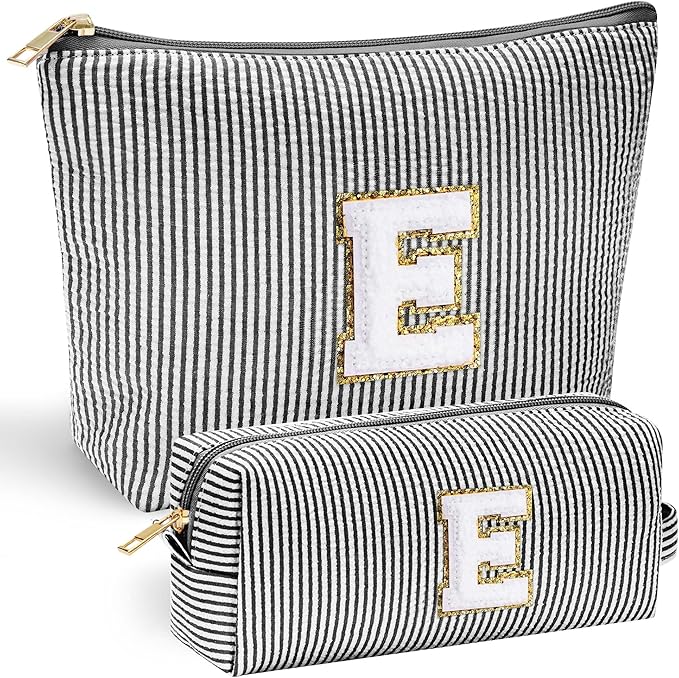 YOOLIFE Birthday Gifts for Women - 21st, 30th, 50th Birthday Gifts for Her, Mom, Sister, Friend - Cute Initial Makeup Bag, Cosmetic Bag - Black