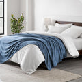 Bare Home Polar Fleece Blanket - Throw - Warm & Cozy - Premium Fleece for Bed, Sofa, Camping, Travel and Cold Nights - Lightweight Blanket (Throw, Heathered Dark Blue)