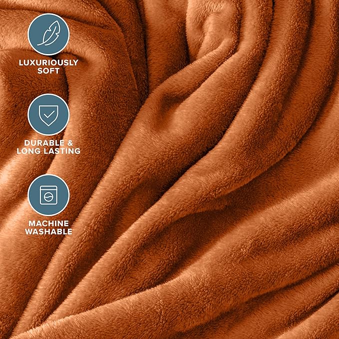 Bare Home Fleece Blanket - Full/Queen - Ultra-Soft Lightweight for Bed, Sofa, and Couch - Luxury Microplush - Cozy Warm Blanket (Full/Queen, Sienna)