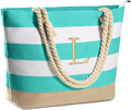 YOOLIFE Initial Canvas Waterproof Beach Tote Bag Zipper Personalized Gifts for Women Her Birthday Travel Beach Essential