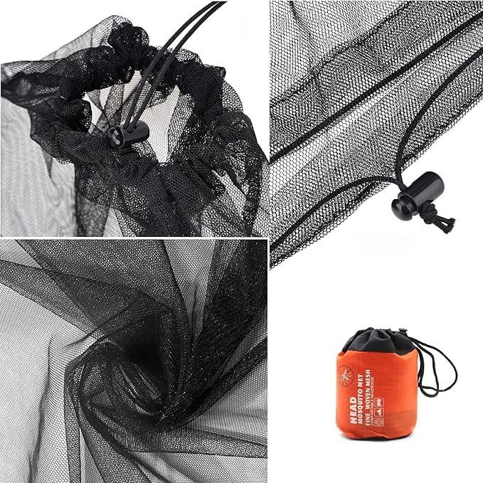 Mosquito Head Net for Insect, 2 Pack, Ultra-Fine Mesh, Fly Bug Mosquito Net Hat, Black, Large Coverage for Camping, Hiking, Fishing, Gardening, Safari, Fits All Hats for Adults
