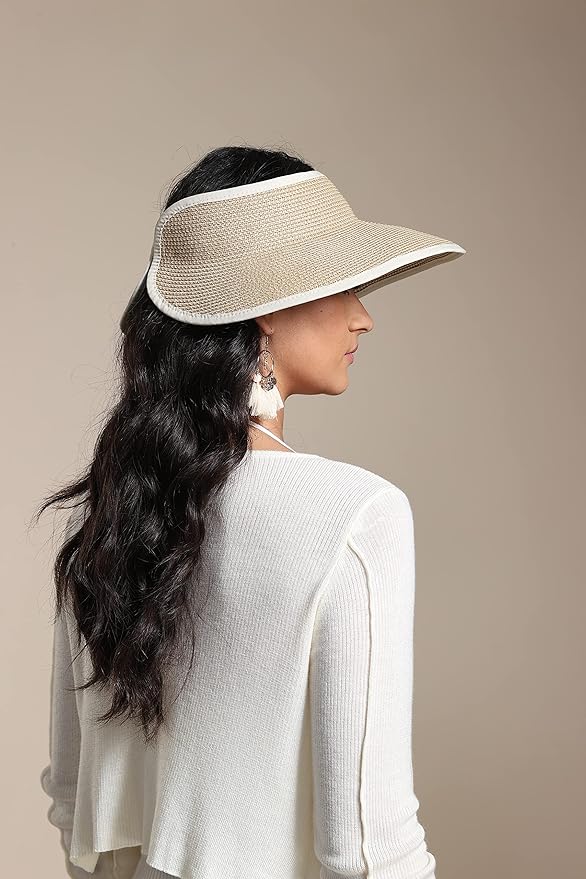 Joywant Womens Sun Visor Hats, Packable Wide Brim Ponytail Beach Hat Straw Visor Summer Beach Vacation Essentials for Womens