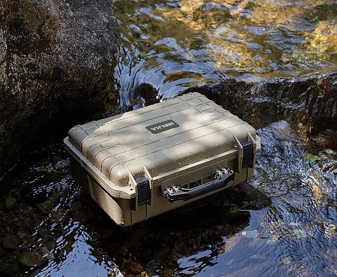 MEIJIA Portable IP67 Waterproof Protective Case, Hard Camera Case with customizable foam, Perfectly Protection of Camera, Drones, Pistols,Lens, Equipments, 18.5 x14.06x6.93inches(Desert Tan)
