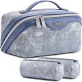 Travel Makeup Bag Cosmetic Bags for Women: 3 Sets Large Capacity Make up Bag - Portable Toiletry Bags with Handle for Women(05-Blue)