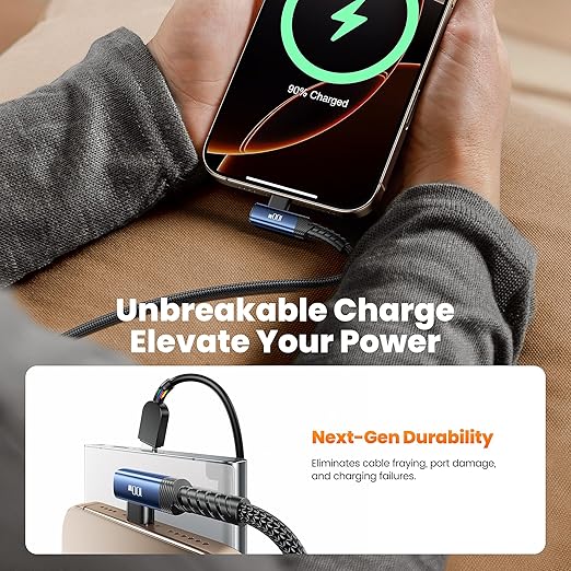 USB C Cable 6.6ft 100W Right Angle Fast Charging Cord, Nylon Braided USB 2.0 Cable for iPhone 17 16 15 Pro Plus Pro Max Air, iPad Pro, Samsung Galaxy S24 S23, Switch, MacBook Pro, Pixel