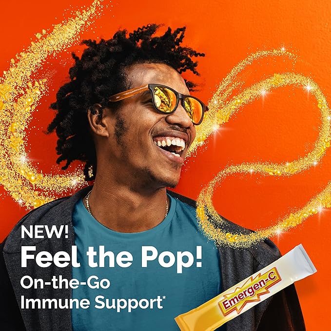 Emergen-C Crystals, On-the-Go Emergen-C Immune Support Supplement with Vitamin C, B Vitamins, Zinc and Manganese, Orange Vitality - 56 Stick Packs