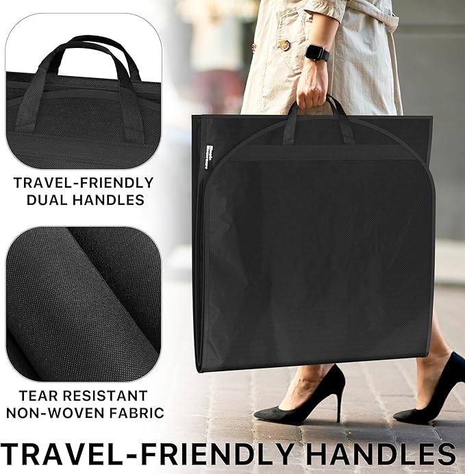 Simple Houseware 54-Inch Travel Garment Bag with Pockets, Non-Woven | Lightweight, Black, 3 Pack