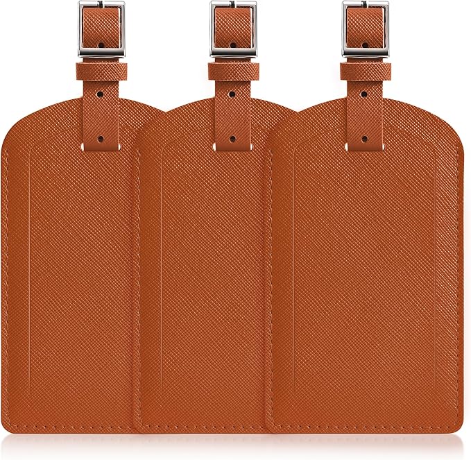 3 Pack Luggage Tags for Suitcases, TSA Approved Bag Tags, Baggage Tags with Privacy Protection, Travel Essentials Luggage Accessories, Brown