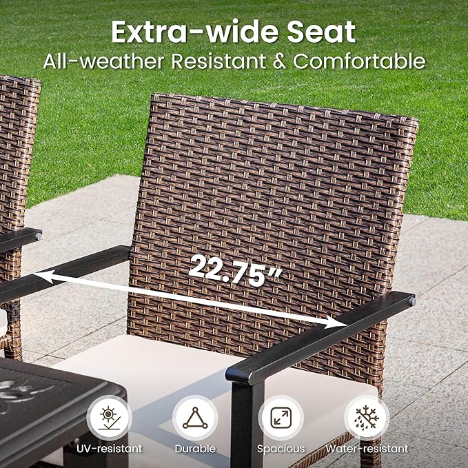 PHI VILLA Outdoor Wicker Chairs Set of 6, Rattan Covered Metal Armchairs with Removable Cushion, Heavy Duty Furniture Set for Patio, Deck, Porch, Yard