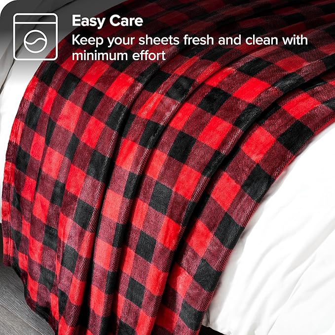 Bare Home Fleece Blanket - Full/Queen - Ultra-Soft Lightweight for Bed, Sofa, and Couch - Luxury Microplush - Cozy Warm Blanket (Full/Queen, Buffalo Plaid - Red/Black)