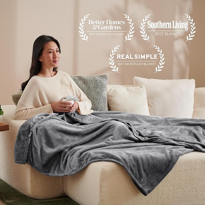 Bare Home Fleece Blanket - Throw Travel Blanket - Grey - Lightweight Blanket for Bed, Sofa, Couch, Movie Night, Camping, and Travel - Microplush - Ultra Soft Warm Blanket (Throw/Travel, Grey)