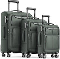SHOWKOO Luggage Sets 3 Piece Softside Expandable Lightweight Durable Suitcase Sets Double Spinner Wheels TSA Lock Armygreen (20in/24in/28in)