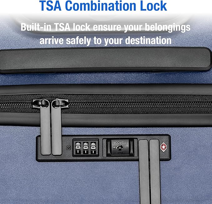 KYME Luggage Sets, 100% PC Suitcase With Double Spinner Wheels & TSA Lock, Hard Shell 3 Piece Set, 22/26/30, Navy