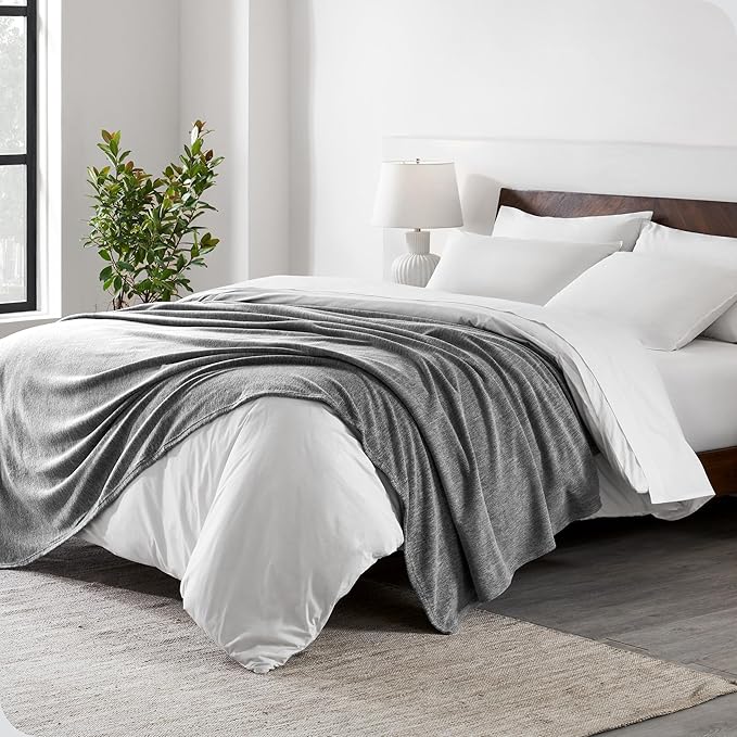 Bare Home Polar Fleece Blanket - Extra Long - Heathered Light Grey - Warm & Cozy - Premium Fleece - Throw for Bed, Camping and Travel - Lightweight (Twin/Twin XL, Heathered Light Grey)