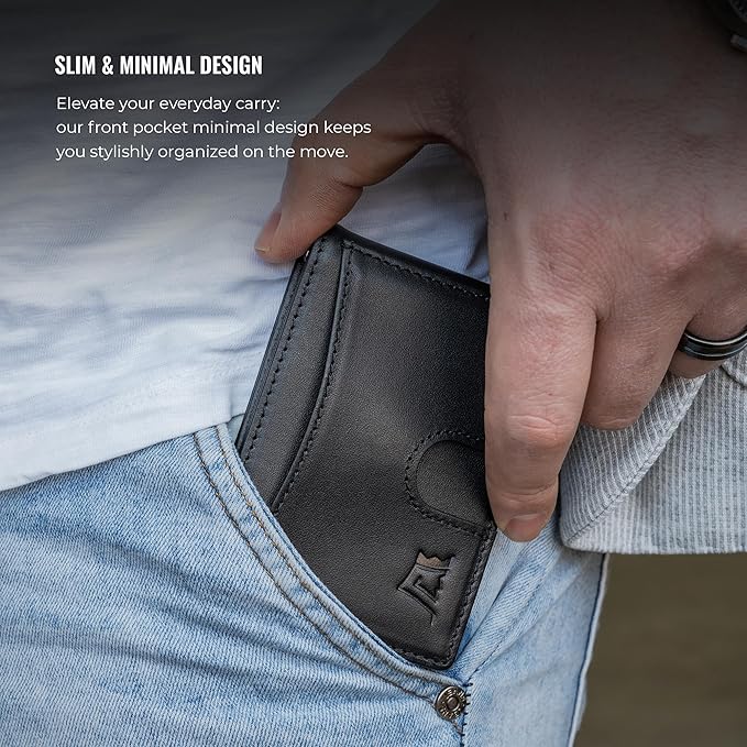 Kings Loot Money Clip Slim Minimalist Wallet for Men | RFID Blocking Leather Design with Money Clip | Front Pocket Bifold Holds 12 Cards | Stylish & Compact Wallets (Black)